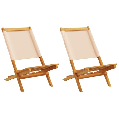 Homvdxl 2er Set Klappstuhl Outdoor Stuhl Holz Gartenstuhl Strandstuhl für Terrasse, Terrasse, Balkon, Stofflehne - Beige von Homvdxl