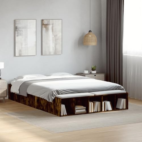 Homvdxl 30 cm niedriges Bettgestell mit offenen Regalen, 120 x 200 cm, kleines Doppelplattform-Bettgestell, modernes und schlichtes Design, Lattenstütze, einfache Montage, kein Boxspringbett Homvdxl 30 cm niedriges Bettgestell mit offenen Regalen, 120 x 200 cm, kleines Doppelplattform-Bettgestell, modernes und schlichtes Design, Lattenstütze, einfache Montage, kein Boxspringbett von Homvdxl