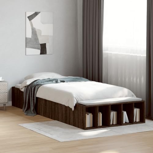 Homvdxl 30 cm niedriges Bettgestell mit offenen Regalen, 90 x 190 cm, Einzelbettgestell, modernes und einfaches Design, Lattenstütze, einfache Montage, kein Boxspringbett erforderlich - Braun Eiche Homvdxl 30 cm niedriges Bettgestell mit offenen Regalen, 90 x 190 cm, Einzelbettgestell, modernes und einfaches Design, Lattenstütze, einfache Montage, kein Boxspringbett erforderlich - Braun Eiche von Homvdxl