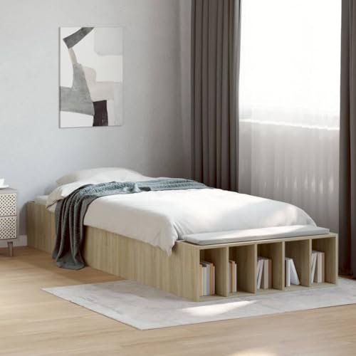 Homvdxl 30 cm niedriges Bettgestell mit offenen Regalen, 90 x 190 cm, Einzelbettgestell, modernes und einfaches Design, Lattenstütze, einfache Montage, kein Boxspringbett erforderlich - Braun Homvdxl 30 cm niedriges Bettgestell mit offenen Regalen, 90 x 190 cm, Einzelbettgestell, modernes und einfaches Design, Lattenstütze, einfache Montage, kein Boxspringbett erforderlich - Braun von Homvdxl
