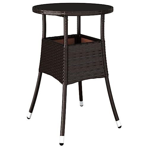 Homvdxl Φ60cm Bistrotisch Rattanoptik Gartentisch mit Glasplatte witterungsbeständig Rund Terrassentisch für Balkon Hof Garten Braunglas von Homvdxl