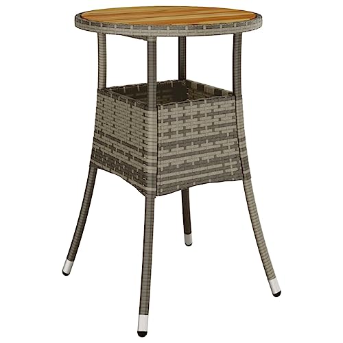 Homvdxl Φ60cm Bistrotisch Rattanoptik Gartentisch mit Holzplatte witterungsbeständig Runder Terrassentisch für Balkon Hof Garten Grauholz von Homvdxl