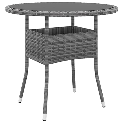 Homvdxl Φ80cm Bistrotisch Rattanoptik Gartentisch mit Glasplatte witterungsbeständig Runder Terrassentisch für Balkon Hof Garten Grauglas von Homvdxl