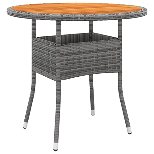 Homvdxl Φ80cm Bistrotisch Rattanoptik Gartentisch mit Holzplatte witterungsbeständig Runder Terrassentisch für Balkon Hof Garten Grauholz von Homvdxl