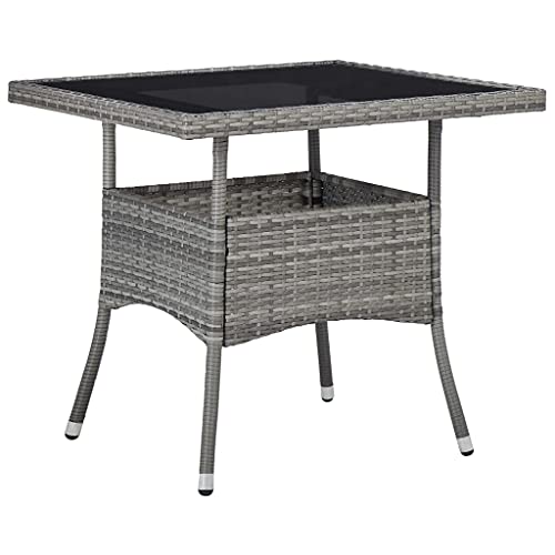 Homvdxl 80x80 cm Drinks Beistelltisch Outdoor Rattan Optik Garten Couchtisch Outdoor Gartentisch Kleiner Terrassentisch mit Hartglasplatte Grauglas von Homvdxl