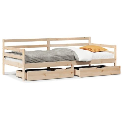 Homvdxl 90x200 cm Einzelbett Tagesbett Gästebett mit 2 Schubladen auf Rollen - Schlafzimmermöbel Massivholz A - Braun Homvdxl 90x200 cm Einzelbett Tagesbett Gästebett mit 2 Schubladen auf Rollen - Schlafzimmermöbel Massivholz A - Braun von Homvdxl