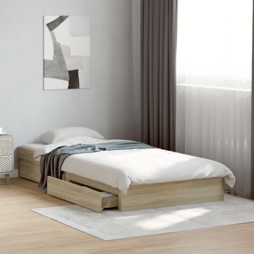 Homvdxl 90x200 cm Plattform-Bettgestell mit Schubladen, kleines Einzel-Lattenrostgestell, modernes & schlichtes Design, Lattenstütze, einfache Montage, kein Boxspring erforderlich (Braun) von Homvdxl
