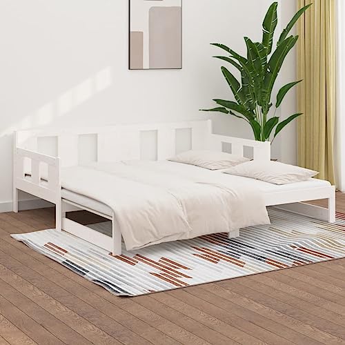 Homvdxl Ausziehbares Schlafsofa Einzel-/Doppelbett Tagesbett Bettgestell Holz Schlafsofa für Erwachsene & Jugendliche 2-90x190 cm Weiß von Homvdxl