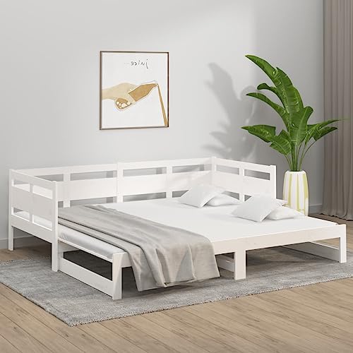 Homvdxl Ausziehbares Schlafsofa mit Unterbett, 2 x 90 x 190 cm, Einzelbett oder Doppelbett mit Lattenstütze, Schlafsofa aus Holz für Erwachsene & Jugendliche, Weiß Homvdxl Ausziehbares Schlafsofa mit Unterbett, 2 x 90 x 190 cm, Einzelbett oder Doppelbett mit Lattenstütze, Schlafsofa aus Holz für Erwachsene & Jugendliche, Weiß von Homvdxl