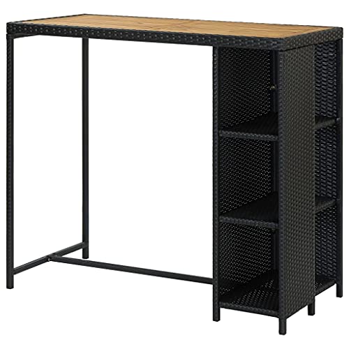 Homvdxl Bartisch in Rattan-Optik, 120 x 60 x 110 cm, Küchentisch, Bartische mit Ablagen, Theke, Bistro, Pub, Cocktail-Tische für Zuhause, Küche, Garten, Schwarz + Braun von Homvdxl