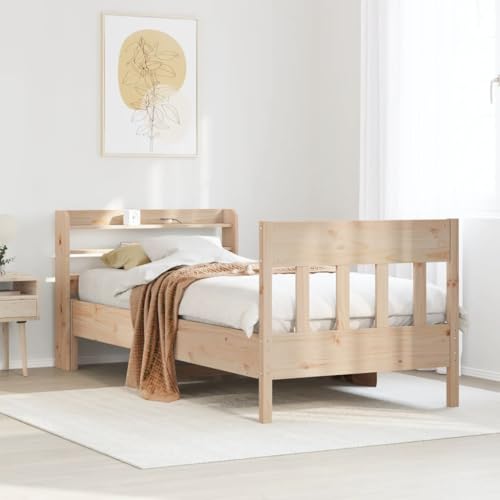 Homvdxl Bettgestell, 75 x 190 cm, kleines Einzelbett, Kiefernholz, Plattform-Bettgestell mit 2 Ebenen, Ablagen und Lattenstütze, kein Boxspringbett erforderlich - Braun Homvdxl Bettgestell, 75 x 190 cm, kleines Einzelbett, Kiefernholz, Plattform-Bettgestell mit 2 Ebenen, Ablagen und Lattenstütze, kein Boxspringbett erforderlich - Braun von Homvdxl