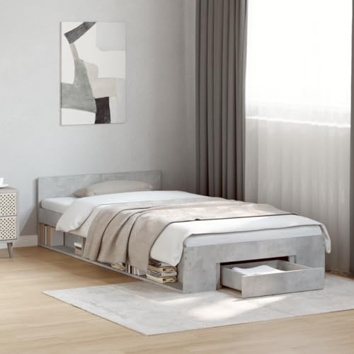 Homvdxl Bettgestell, Plattformbett mit Rollschubladen & Seitenablagen, Sperrholz-Lattenstütze, kein Boxspringbett nötig, 90x190 cm Einzelbett - Grau Homvdxl Bettgestell, Plattformbett mit Rollschubladen & Seitenablagen, Sperrholz-Lattenstütze, kein Boxspringbett nötig, 90x190 cm Einzelbett - Grau von Homvdxl