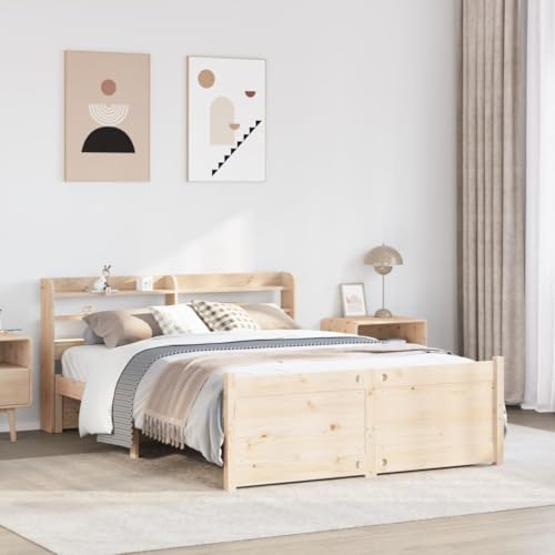 Homvdxl Bettgestell Holz - Für 160x200 cm Matratze - Mit Stauraum Kopfteil & Fußteil - Braun Massiv Kiefernholz Plattformbett Bettgestell mit Lattenstütze - Kein Boxspring erforderlich - Queen von Homvdxl
