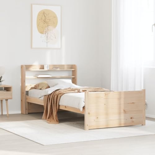 Homvdxl Bettgestell Holz - Für 90x190 cm Matratze - Mit Stauraum Kopfteil & Fußteil - Braun Massives Kiefernholz Plattformbett Bettgestell mit Lattenstütze, kein Boxspring erforderlich - Einzelbett von Homvdxl