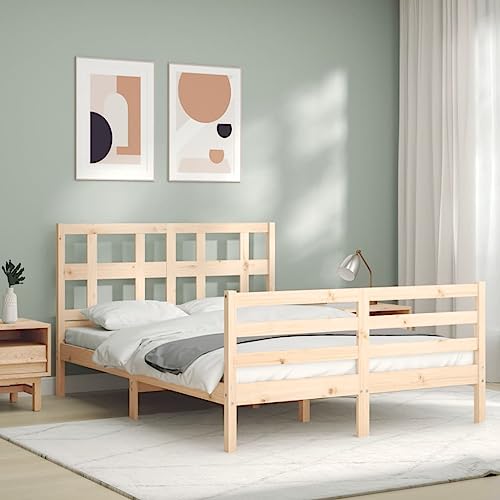 Homvdxl Bettgestell aus Holz, für 135 x 190 cm Matratze, 21 cm Unterbettkommode, Holzplattform-Bettgestell mit Kopfteil & Fußteil, kein Boxspringbett nötig, Braun – Doppelbett von Homvdxl