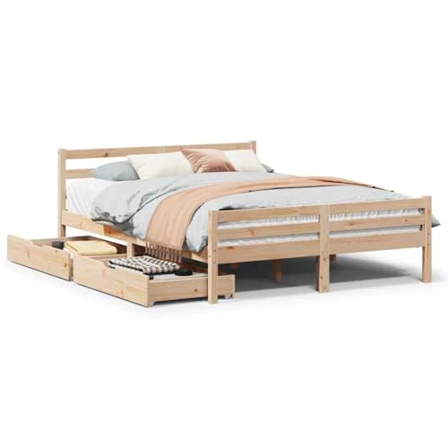 Homvdxl Bettgestell aus Holz mit Kopfteil, Unterbettschubladen, für Erwachsene/Jugendliche, Anzug für 140x190 cm Matratze, Einfache Montage, Braun (Doppel) von Homvdxl