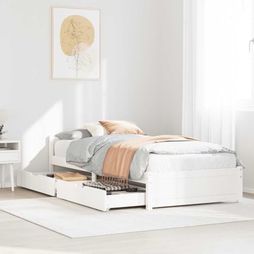 Homvdxl Bettgestell mit Stauraum Schublade & Kopfteil, 75 x 190 cm, kleines Einzelbett, Kiefernholz, Bettgestell mit Lattenstütze, kein Boxspringbett erforderlich - Weiß von Homvdxl