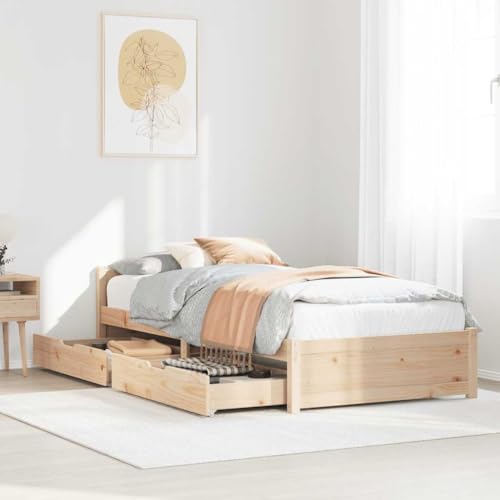 Homvdxl Bettgestell mit Stauraum Schublade & Kopfteil, 90x190 cm, Einzelbettgestell aus Kiefernholz, Bettgestell mit Lattenstütze, kein Boxspringbett erforderlich - Braun Homvdxl Bettgestell mit Stauraum Schublade & Kopfteil, 90x190 cm, Einzelbettgestell aus Kiefernholz, Bettgestell mit Lattenstütze, kein Boxspringbett erforderlich - Braun von Homvdxl