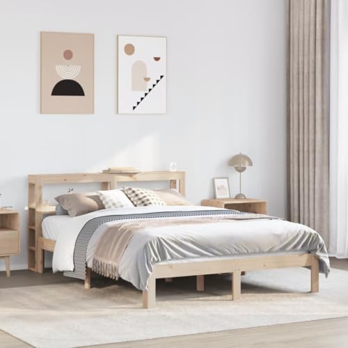 Homvdxl Bettkasten 120x200 cm kleines Doppelbett Holzbett Bettgestell mit Stauraum Kopfteil Massivholzbetten mit Holzlatten - Braun von Homvdxl