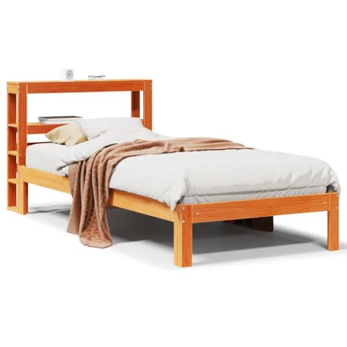Homvdxl Bettkasten 90x190 cm Einzelbett Holzbett Bettgestell mit Stauraum Kopfteil Massivholzbetten mit Holzlatten - Wachsbraun von Homvdxl