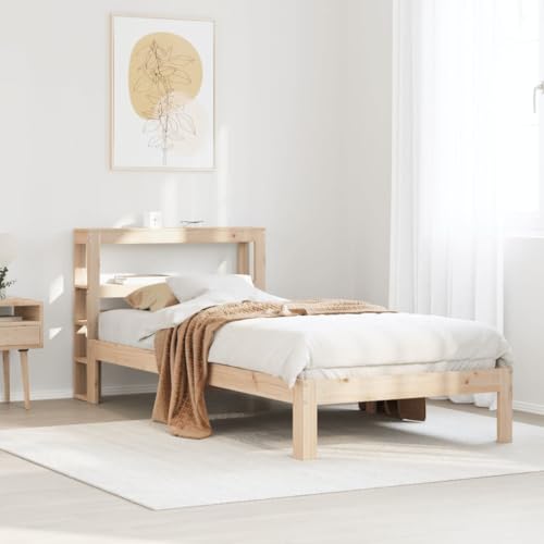 Homvdxl Bettkasten 90x200 cm kleines Einzelbett Holzbett Bettgestell mit Stauraum Kopfteil Massivholzbetten mit Holzlatten - Braun von Homvdxl