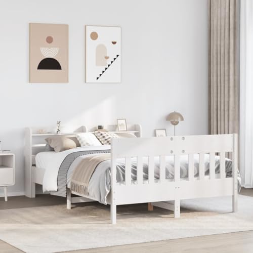 Homvdxl Bettrahmen 140x200 cm Doppelbett, Kiefernholz, Plattform-Bettgestell mit 2 Etagen Ablagen & Lattenstütze, kein Boxspringbett erforderlich - Weiß Homvdxl Bettrahmen 140x200 cm Doppelbett, Kiefernholz, Plattform-Bettgestell mit 2 Etagen Ablagen & Lattenstütze, kein Boxspringbett erforderlich - Weiß von Homvdxl