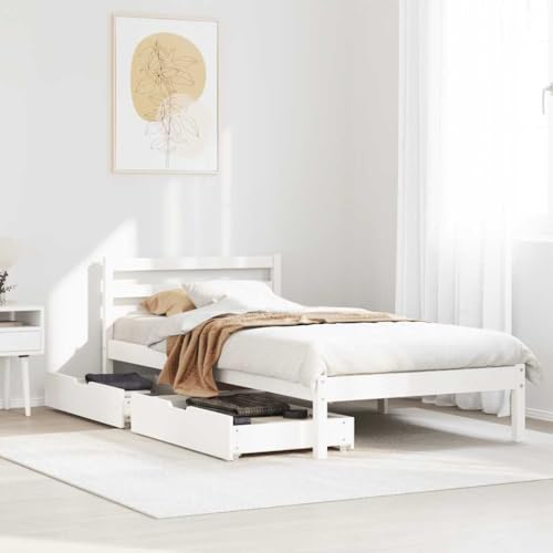 Homvdxl Bettrahmen 75x190 cm – Bettgestell aus Kiefernholz mit Kopfteil & Schubladen – einfache Montage – Weiß, kleines Einzelbett Homvdxl Bettrahmen 75x190 cm – Bettgestell aus Kiefernholz mit Kopfteil & Schubladen – einfache Montage – Weiß, kleines Einzelbett von Homvdxl