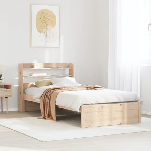 Homvdxl Bettrahmen - Für 100x200 cm Matratze - mit Stauraum Kopfteil & Unterbettkommode - Kiefernholz Plattformbettgestell Kein Boxspring erforderlich Braun Einzel von Homvdxl