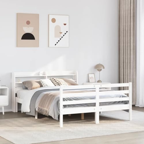 Homvdxl Bettrahmen mit Bettkopfteil 120x190 cm kleines Doppelbett Bettgestell mit Kopfteil & Fußteil massiv Kiefer Stauraumbetten kein Boxspring nötig | Weiß Homvdxl Bettrahmen mit Bettkopfteil 120x190 cm kleines Doppelbett Bettgestell mit Kopfteil & Fußteil massiv Kiefer Stauraumbetten kein Boxspring nötig | Weiß von Homvdxl
