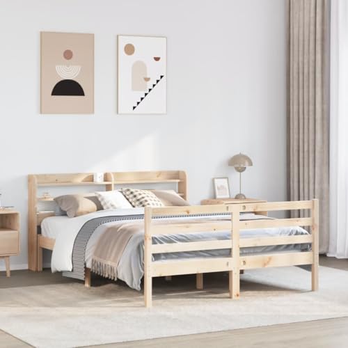 Homvdxl Bettrahmen mit Bettkopfteil 140x200 cm Doppelbett Bettgestell mit Kopfteil & Fußteil Massiv Kiefernholz Stauraumbetten Kein Boxspring nötig | Braun von Homvdxl