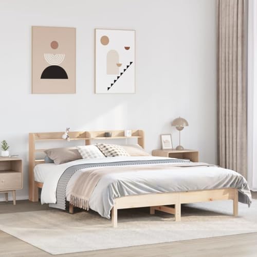 Homvdxl Doppelbett Bettgestell mit Bettkopfteil Kiefer Massivholz Plattformbett mit stabiler Lattenstütze kein Boxspring nötig Braun - 140x190 cm Homvdxl Doppelbett Bettgestell mit Bettkopfteil Kiefer Massivholz Plattformbett mit stabiler Lattenstütze kein Boxspring nötig Braun - 140x190 cm von Homvdxl