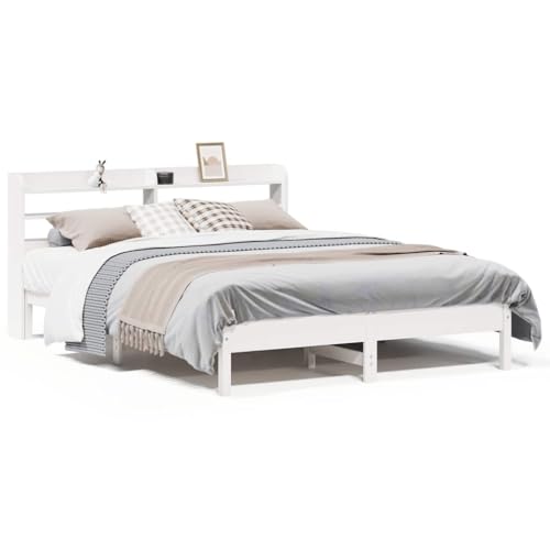 Homvdxl Doppelbett Bettgestell mit Bettkopfteil Kiefer Massivholz Plattformbett mit stabiler Lattenstütze kein Boxspring nötig Weiß - 140x200 cm Homvdxl Doppelbett Bettgestell mit Bettkopfteil Kiefer Massivholz Plattformbett mit stabiler Lattenstütze kein Boxspring nötig Weiß - 140x200 cm von Homvdxl