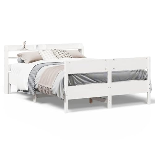 Homvdxl Doppelbetten 140x190 cm Bettgestell mit Bettkasten Kopfteil Holz Plattformbett Bettgestell mit Fußteil, kein Boxspring nötig - Weiß von Homvdxl