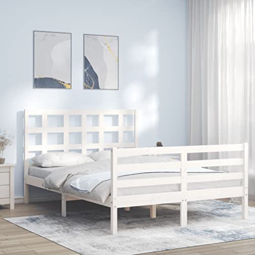 Homvdxl Doppelbettgestell, für 135 x 190 cm Matratze, 21 cm Unterbettkommode, Holzplattform-Bettgestell, kein Boxspringbett erforderlich, Weiß von Homvdxl