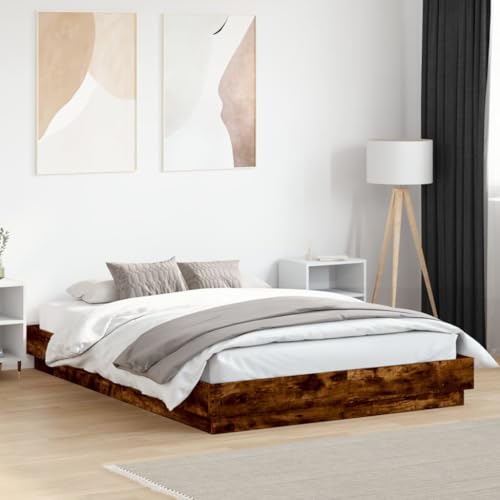 Homvdxl Doppelplattform-Bettgestell, 23 cm niedrige Bettrahmen, schlichtes Design, Sperrholz-Lattenstütze, einfache Montage, 140 x 200 cm, geräucherte Eiche Homvdxl Doppelplattform-Bettgestell, 23 cm niedrige Bettrahmen, schlichtes Design, Sperrholz-Lattenstütze, einfache Montage, 140 x 200 cm, geräucherte Eiche von Homvdxl