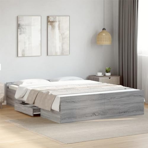 Homvdxl Einfaches Bettgestell mit Aufbewahrungsschublade, 140x200 cm Lattenrost Plattformbetten, Einfache Montage, kein Boxspringbett erforderlich - Grau Sonoma (Doppel) von Homvdxl