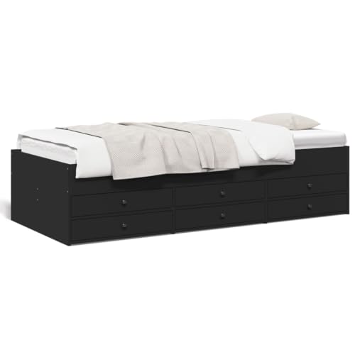 Homvdxl Einzelbett Gästebett mit 6 Schubladen, Schlafzimmermöbel, passend für 90x190 cm Matratze, Schwarz von Homvdxl