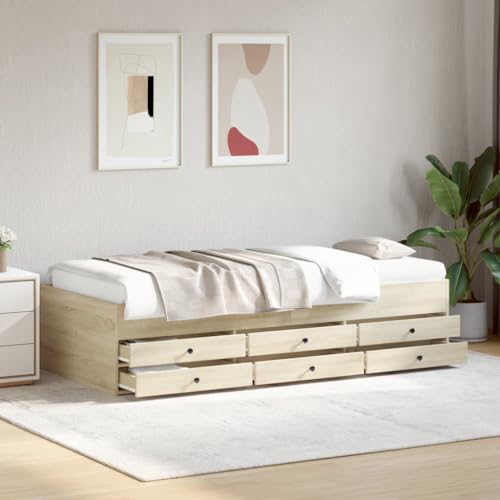 Homvdxl Einzelbett Gästebett mit 6 Schubladen - Schlafzimmermöbel, passend für 90x200 cm Matratze, Braun von Homvdxl
