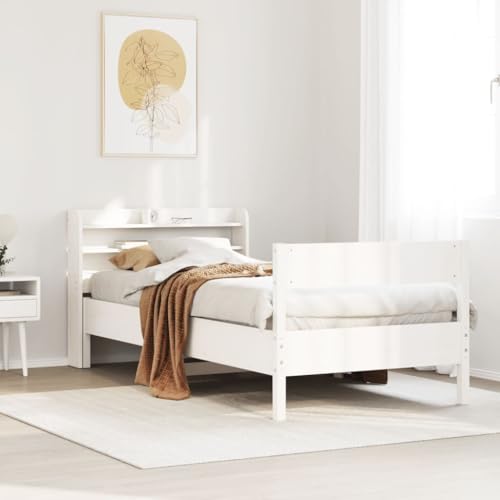 Homvdxl Einzelbetten 90x190 cm Bettgestell mit Stauraum Kopfteil Holz Plattformbett Bettgestell mit Fußteil, kein Boxspring nötig - Weiß von Homvdxl