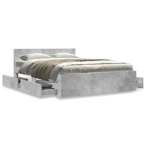 Homvdxl Farmhouse Bettgestell mit Schubladen & Kopfteil, Plattformbett aus Holzwerkstoff, kein Boxspringbett nötig, Sperrholz-Lattenstütze, 140x200 cm Doppelbett - Grau Homvdxl Farmhouse Bettgestell mit Schubladen & Kopfteil, Plattformbett aus Holzwerkstoff, kein Boxspringbett nötig, Sperrholz-Lattenstütze, 140x200 cm Doppelbett - Grau von Homvdxl