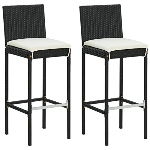 Homvdxl Garten-Barhocker 2er Set mit Kissen, Rattan-Optik, Terrassen-Esszimmerstühle für jedes Wetter, Garten Outdoor Möbel für Hinterhofdeck - Schwarz von Homvdxl