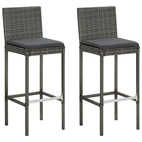 Homvdxl Garten Barhocker 2er Set mit Kissen, Rattan-Optik Terrasse Esszimmerstühle für jedes Wetter, Garten Outdoor Möbel für Hinterhof Deck - Grau von Homvdxl