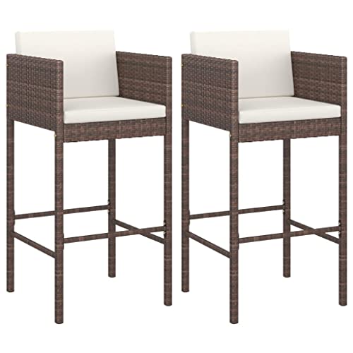 Homvdxl Garten-Barhocker in Rattanoptik, 2er-Set mit Kissen, 100 cm hoch, Terrassen-Esszimmerstühle für jedes Wetter, Gartenmöbel für Hinterhof, Terrasse – Braun von Homvdxl