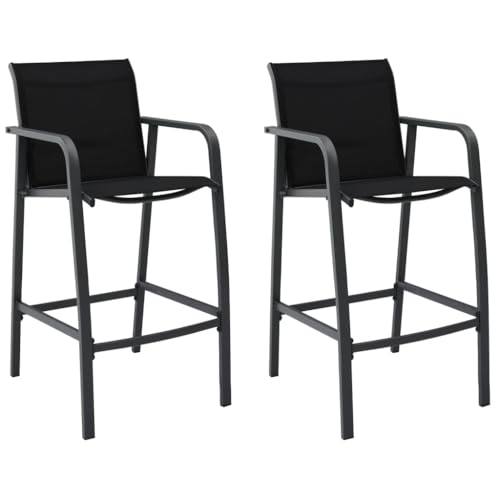 Homvdxl Garten-Barstühle 2er-Set, Terrassen-Barhocker, mit Netz-Rückenlehne & Stahlrahmen, für Garten, Strand, Camping, 54 x 63,5 x 109 cm, Schwarz von Homvdxl