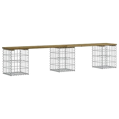 Homvdxl Gartenbank Gabione, Gartenbank mit 3 Gabionenkörben, rostbeständig, 203x31x42cm, verzinkter Stahl, für Innen, Außen, Terrasse, Park, rustikal von Homvdxl