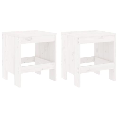 Homvdxl Gartenhocker 2er Set, 45cm Niedrige Outdoor Holzstühle Gesprächsset für Terrasse, Hinterhof, Garten und Pool, Weiß von Homvdxl