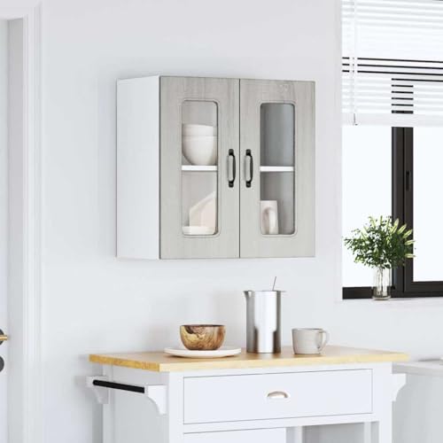 Homvdxl Hängeschrank für Küche, Badezimmer, Aufbewahrungsschrank mit Doppelglastüren, Wandmontage, Aufbewahrungsschrank, 60 x 31 x 60 cm, Grau + Eiche Homvdxl Hängeschrank für Küche, Badezimmer, Aufbewahrungsschrank mit Doppelglastüren, Wandmontage, Aufbewahrungsschrank, 60 x 31 x 60 cm, Grau + Eiche von Homvdxl