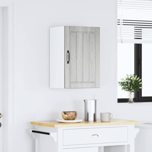 Homvdxl Hängeschrank für Küche, Schlafzimmer, Badezimmer, mit Einzeltür, Hängeschrank mit Ablage, moderner Badezimmerschrank – Grau + Eiche, 40 x 31 x 60 cm von Homvdxl