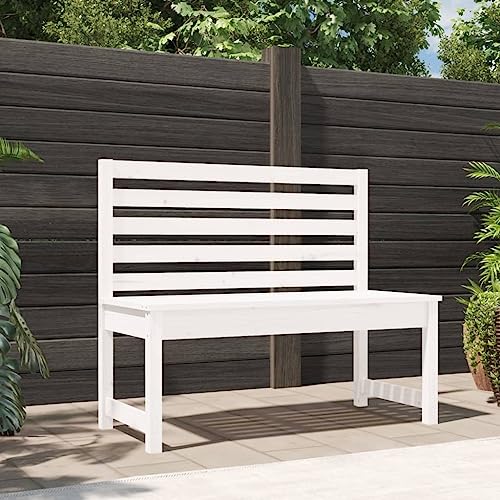 Homvdxl Holz Gartenbank, Massivholz Freizeit Loveseat Stuhl mit Rückenlehne, Outdoor Park Bank Liege für Balkon, Terrasse, Hinterhof, Rasen, 109x48x91.5cm, Weiß von Homvdxl