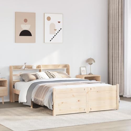 Homvdxl Holzbettrahmen - Für 150x200 cm Matratze - mit Stauraum Kopfteil & Fußteil - Braun Massives Kiefernholz Plattformbett Bettgestell mit Lattenstütze, kein Boxspring erforderlich - Small Queen von Homvdxl